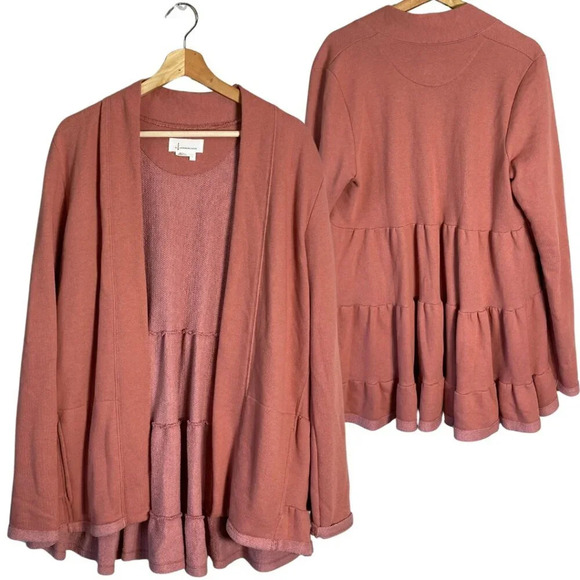Anthropologie Lila Tiered Cardigan Women's Large Long Sleeve Open Front Pockets - Picture 2 of 16